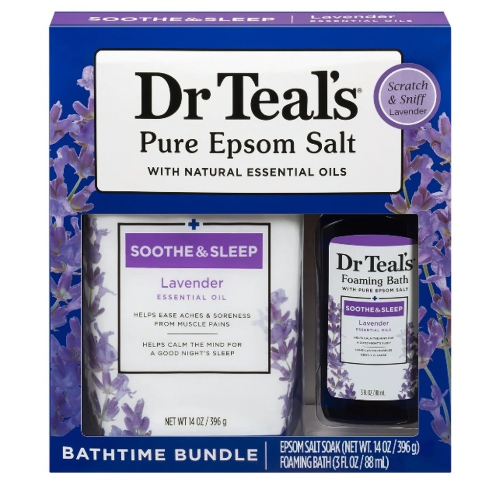 Dr Teals Lavender Bath Care 2 Pieces Set PURE epsom salt 14oz, foaming bath 3oz